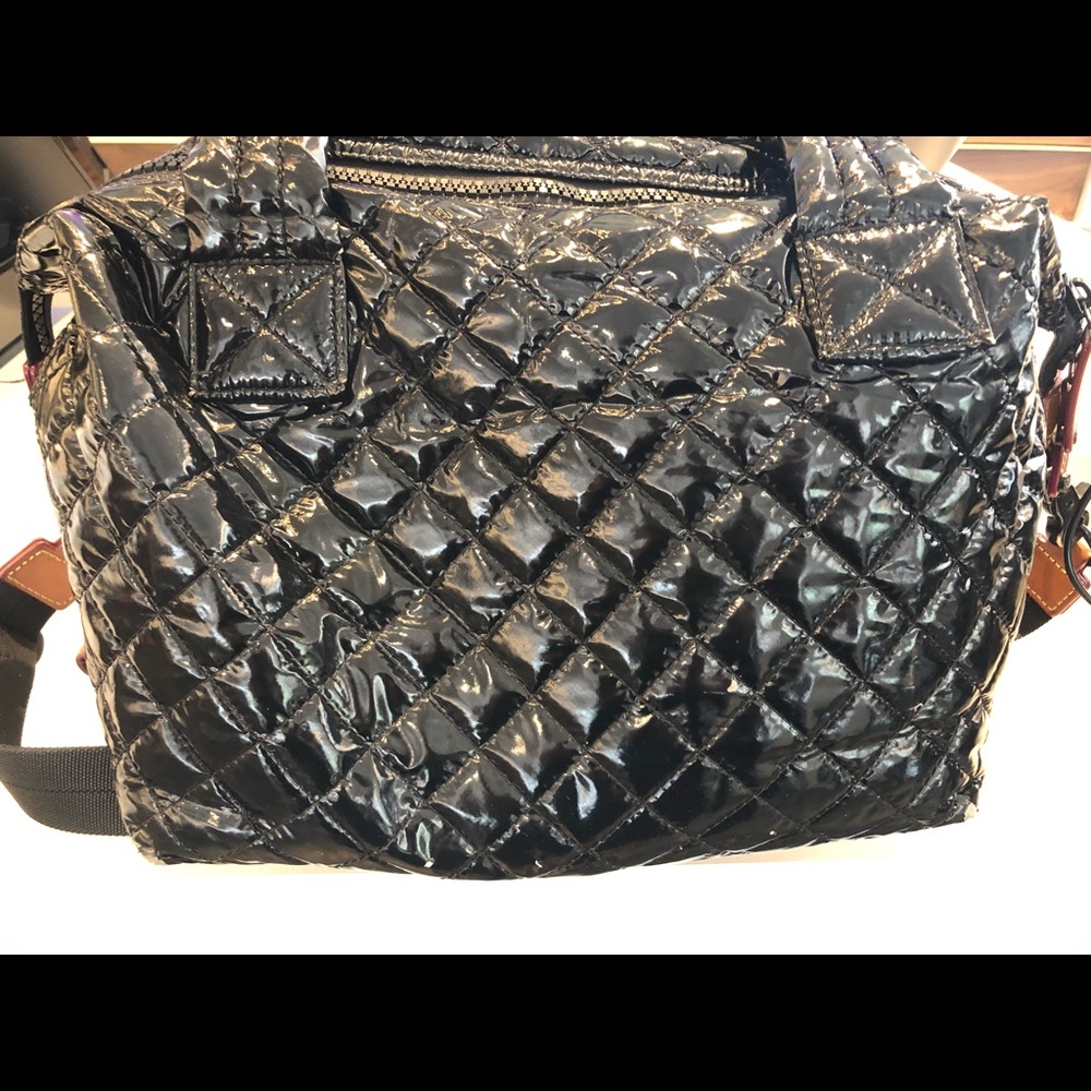 Mz Wallace black medium lacquer Sutton purse.